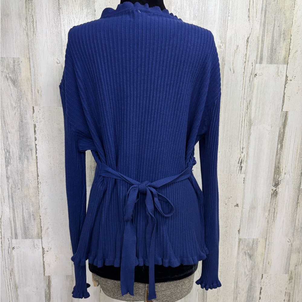 Luna‎ Plus Size Ruffled Blue Ribbed Sweater - Picture 4 of 9